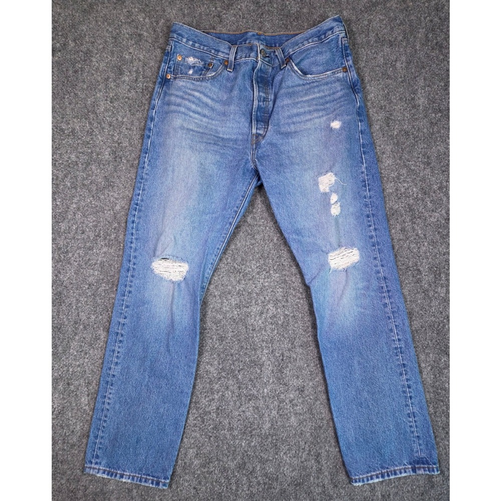 Levi's Distressed Straight Leg Jeans - Medium Blue